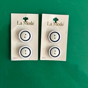 La Mode White and Blue Vintage Buttons On Card